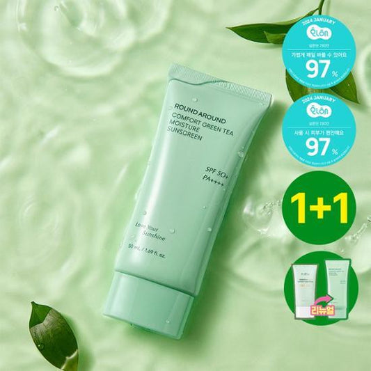 ROUND A'ROUND Comfort Green Tea Moisture Sunscreen 50mL 1+1 Special Set